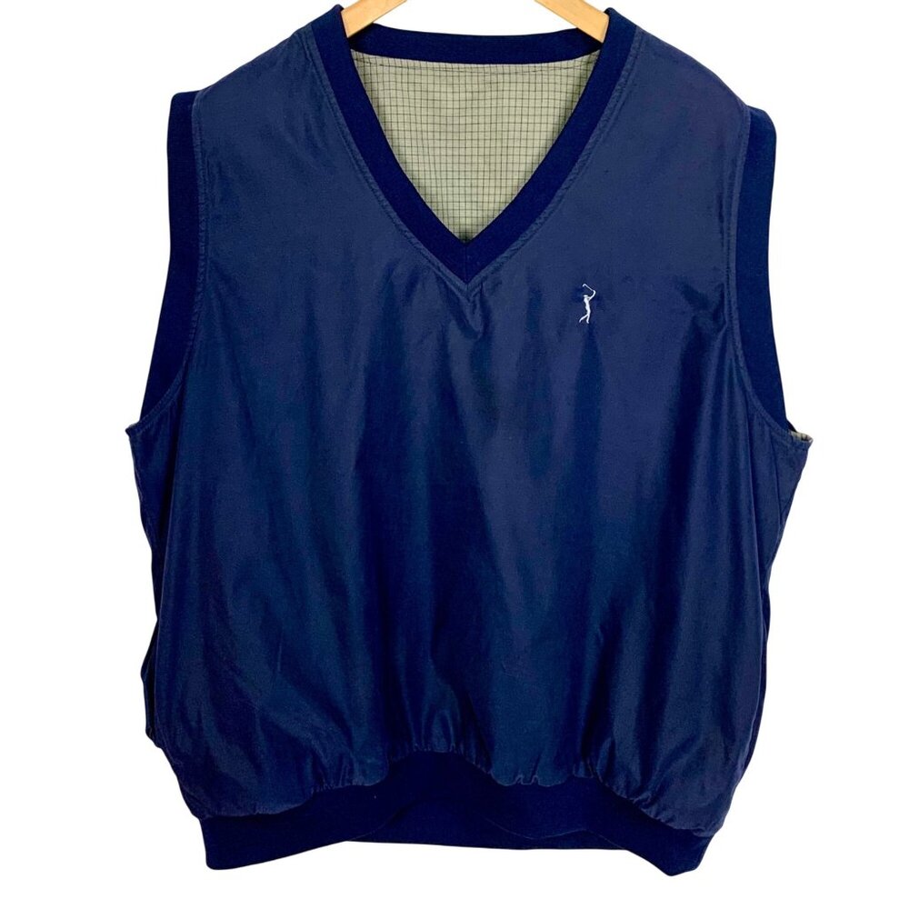 PGA Tour Mens Golf Windbreaker Vest Reversible Embroidered Logo XL Navy Blue